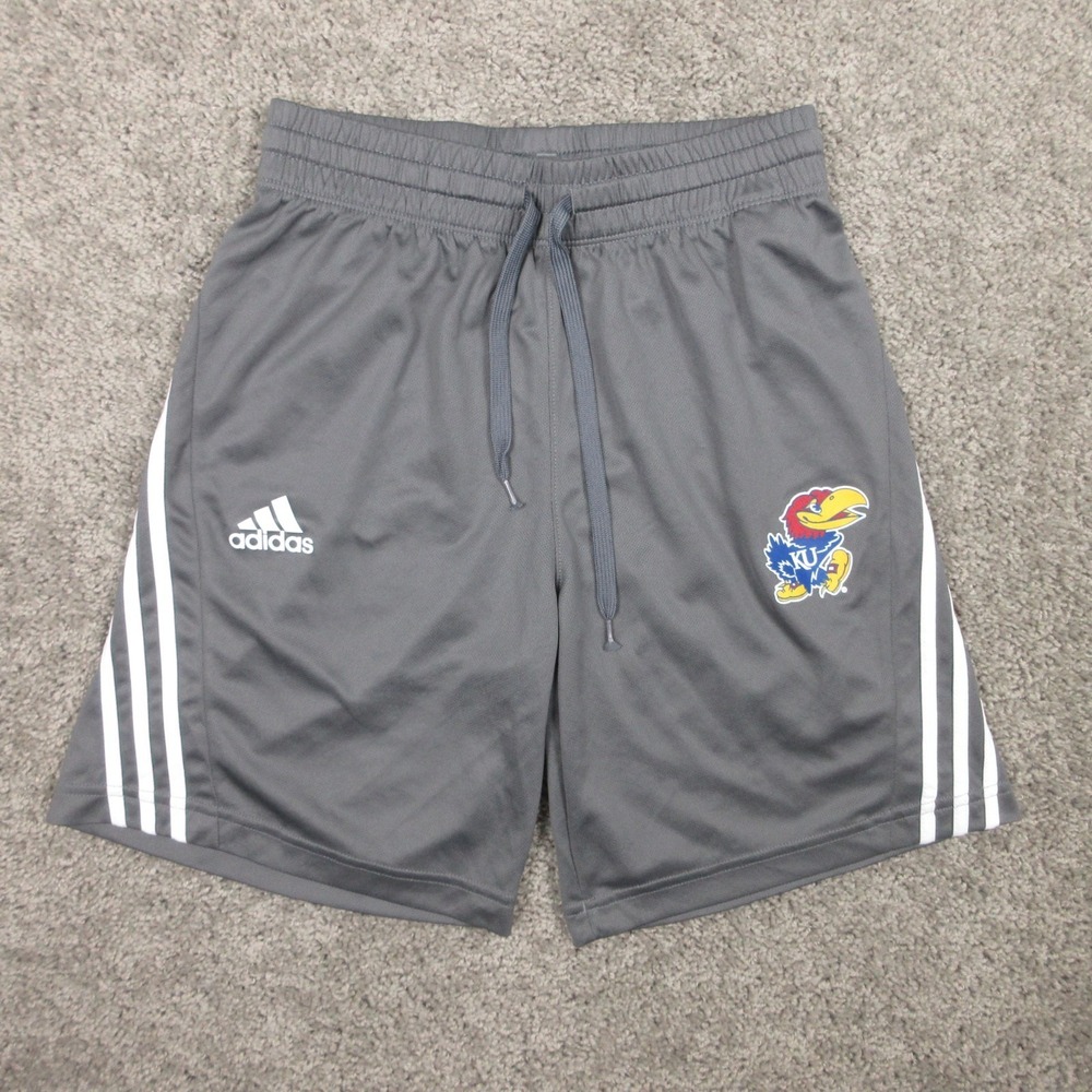 Kansas Jayhawks Shorts Mens Small Gray Adidas Athletic 3 Stripe Logo Sport NCAA